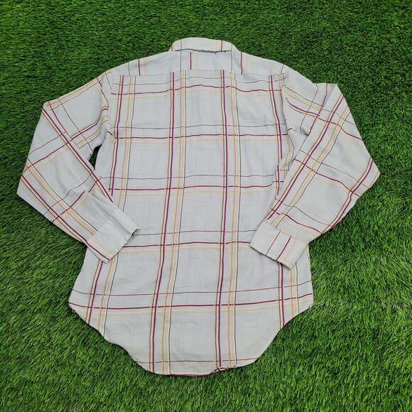 Vintage 80s MOD Plaid Button Shirt Medium 20x30 Blue USA - Picture 3 of 11